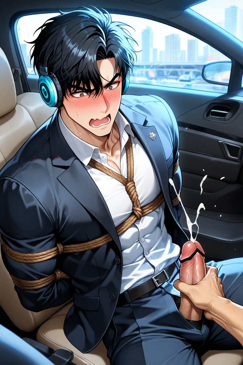 White Body, A Hand Without Body Masturbating Him, Slightly Puffy Top Of Head ゲイAIポルノ