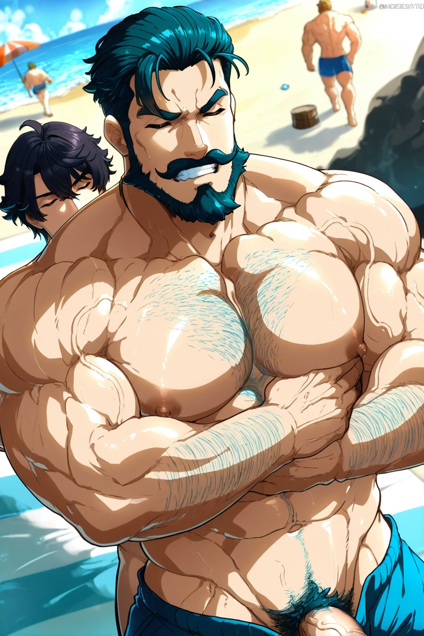 In Massage On Beach, Oversized Muscles, Arab AI Gay Porn
