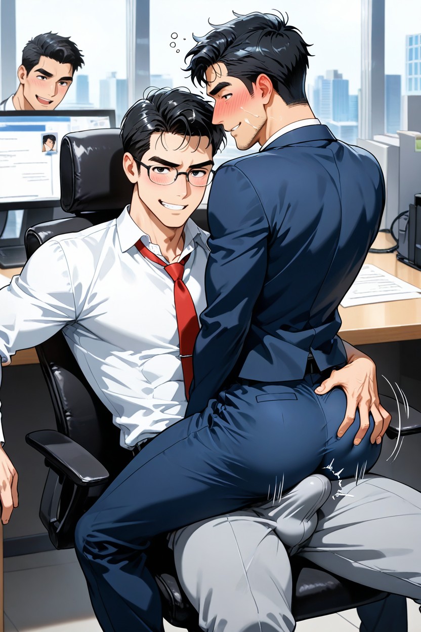 Masculine Males, Cum Inside Pants, Office Clothing Suit ゲイAIポルノ
