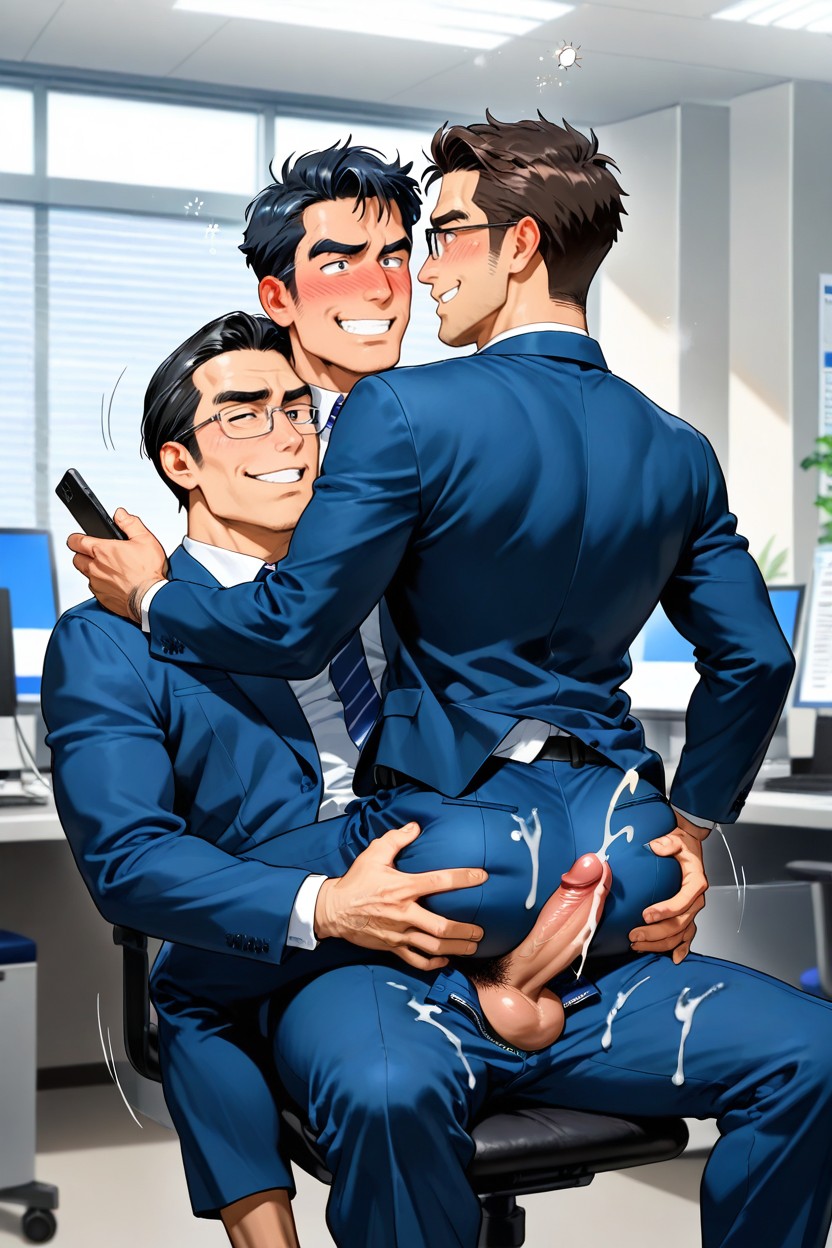 Older Male Boss, Reverse Cowgirl Position, Sticky Cum AI同性戀黃片