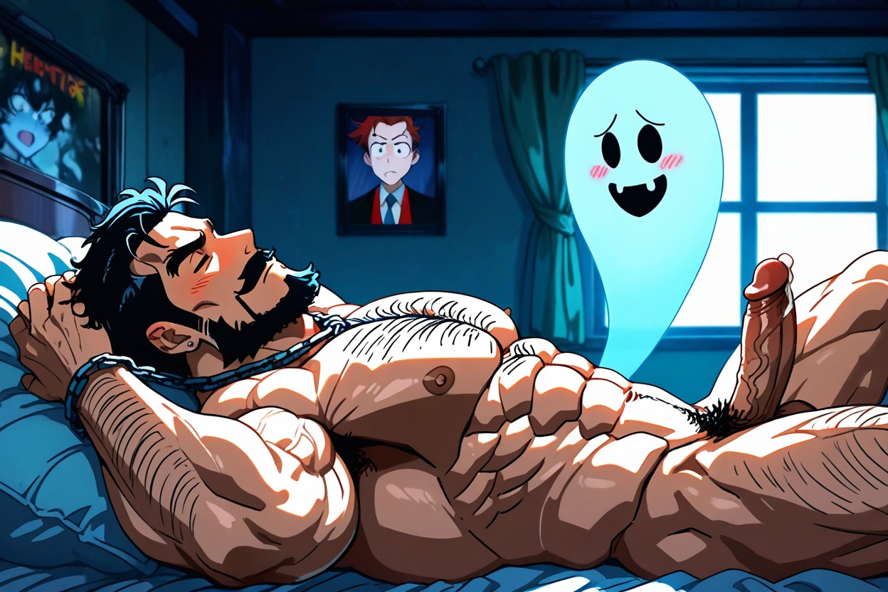 D Simple Line Art, Ghost Lying On The Bed, Evil Ghost ゲイAIポルノ