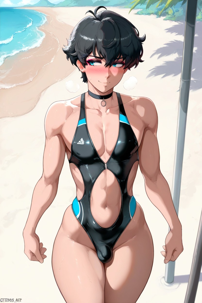 ショートヘア, Full Glossy Lips, Snatched Waist ゲイAIポルノ