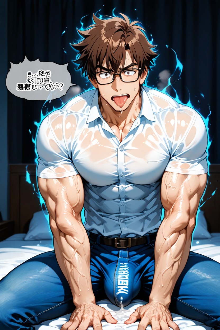 Sweat Dripping Everywhere No Nudity At All, Messy Brown Hair, Fabric Stretching Tight Around The Massive Volume Porno gay IA
