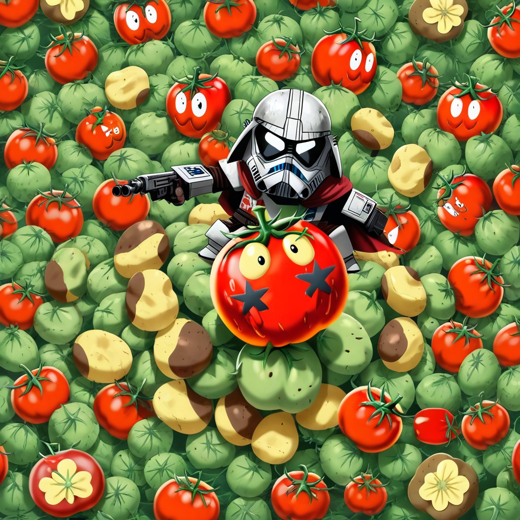 Humorous Art Style, Super-deformed Style, Potato Vs Tomato Jedi Fight ゲイAIポルノ