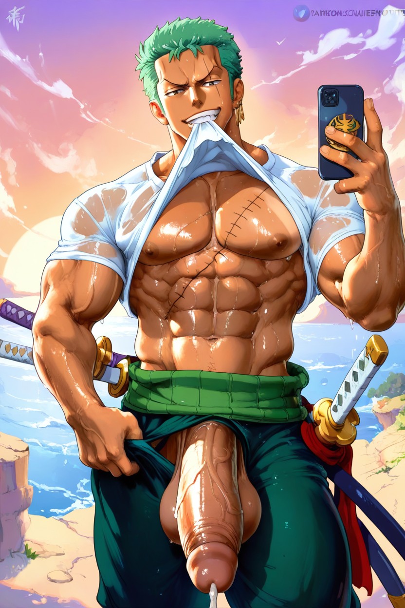 Thick Girthy Cock, Island Background, Pulled Down ゲイAIポルノ