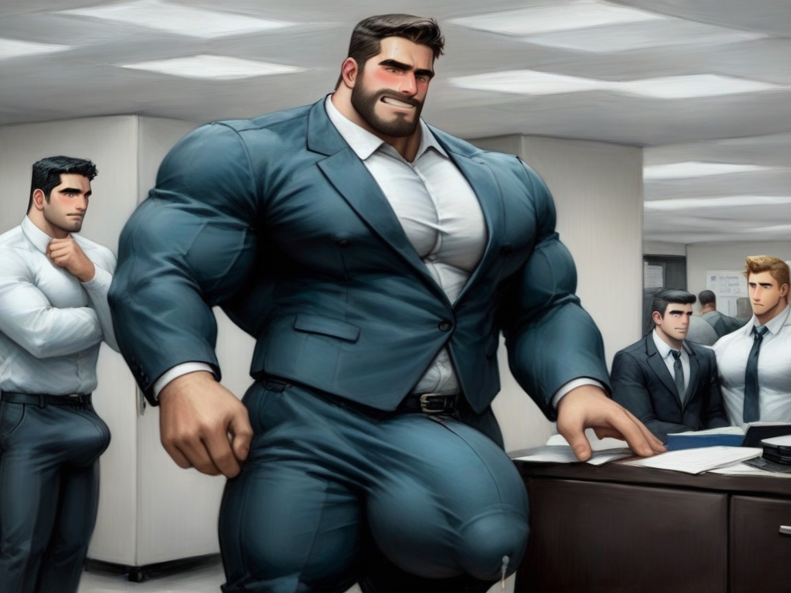 Looking The Other Way, Cock Bulge Bigger Than Leg, Many Office Men Watching AI Gay Porn