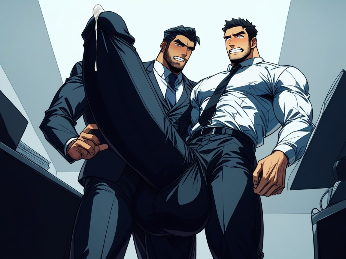Accidental Erection, Surprised Face Looking Down, Accidental Erection In Office Pants AI Gay Porn