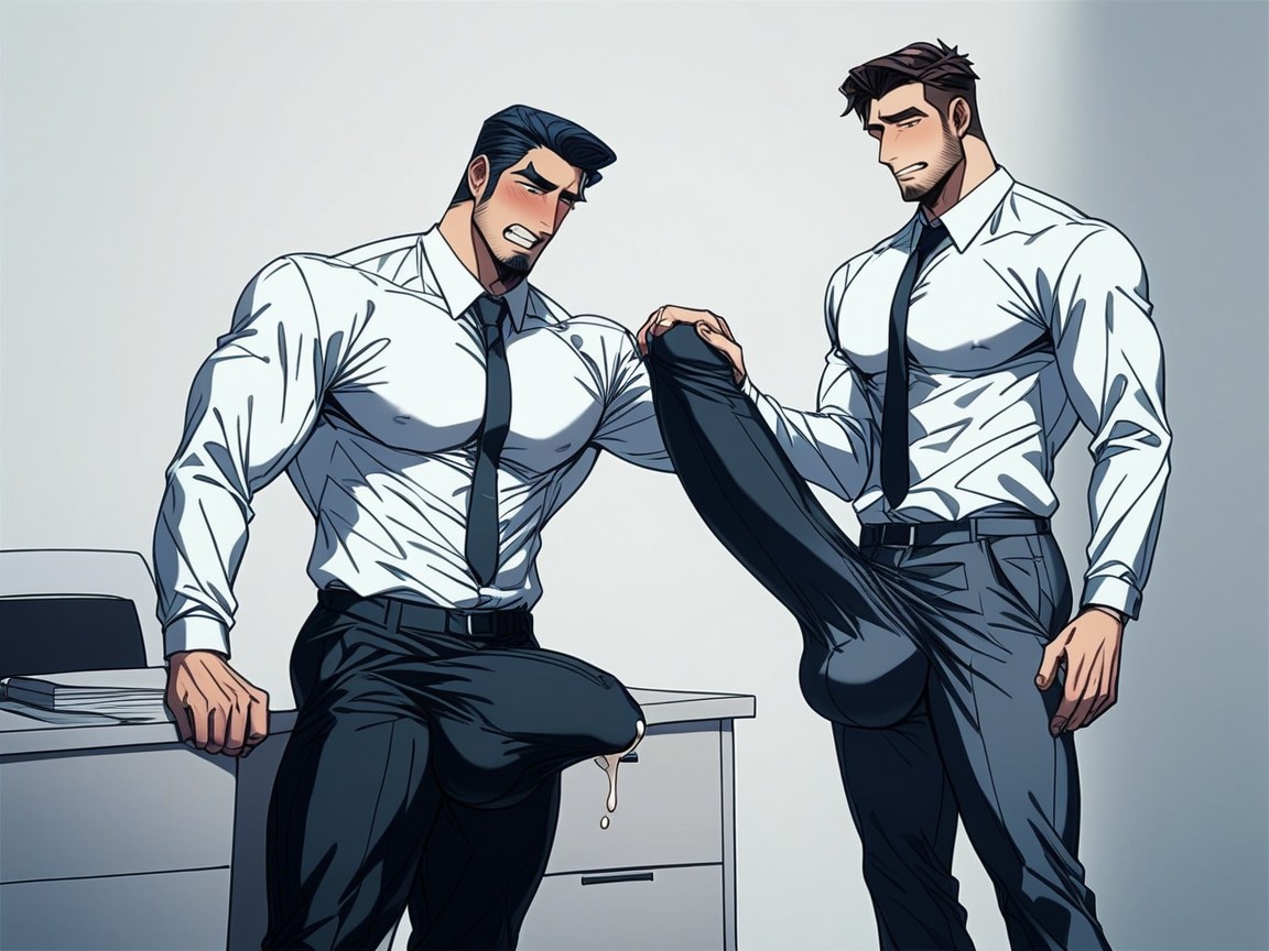 Fully Erect Dick Standing Upright, Accidental Erection In Office Pants, Blushing Face AI Gay Porn