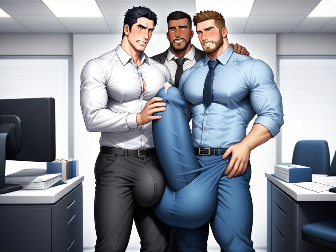 Blushing Face, Erect Pants Bulge Leaking Precum, Cock Bulge Bigger Than Leg AI Gay Porn