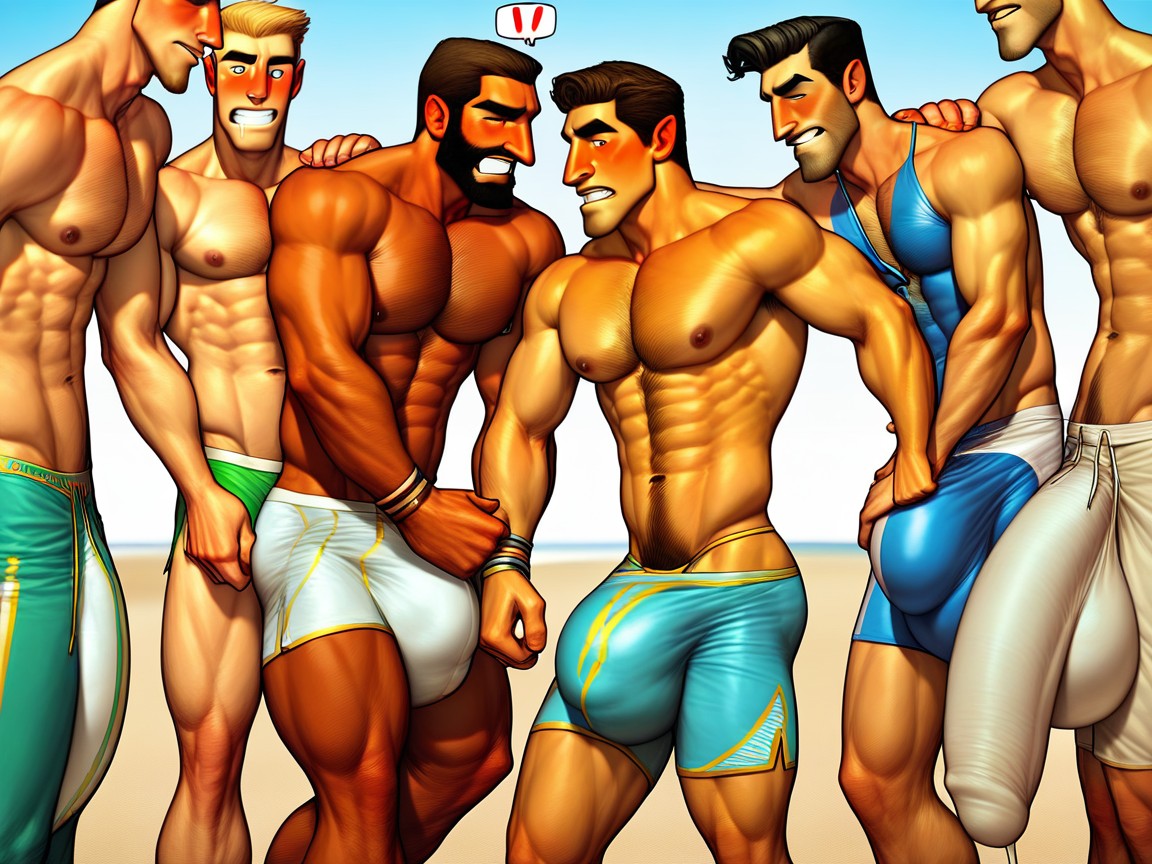 Growing Cock, Accidental Erection In Revealing Swimshorts, Fully Erect Cock Bulge AI Gay Porn