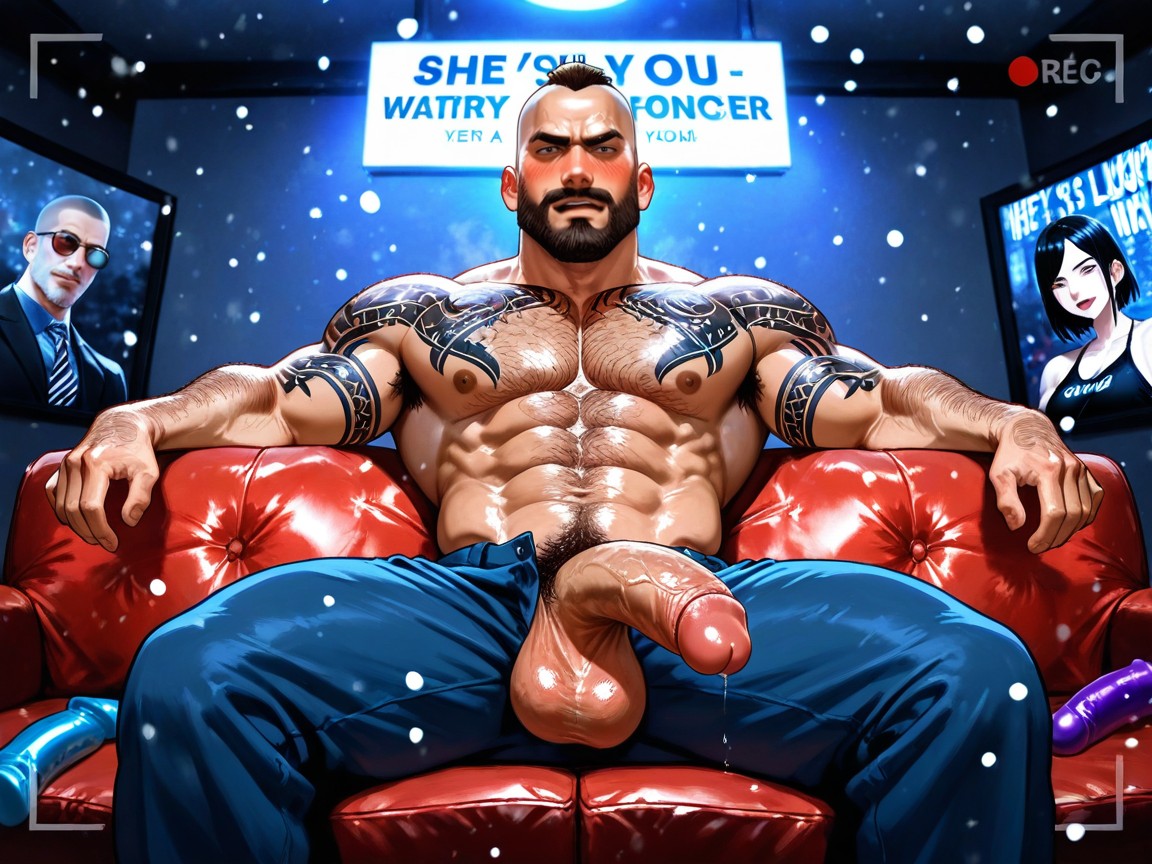 Muscular, He'll Still Fuck You Even Though He's A Straight God Of War, Letters "win Coke " On AI Gay Porn