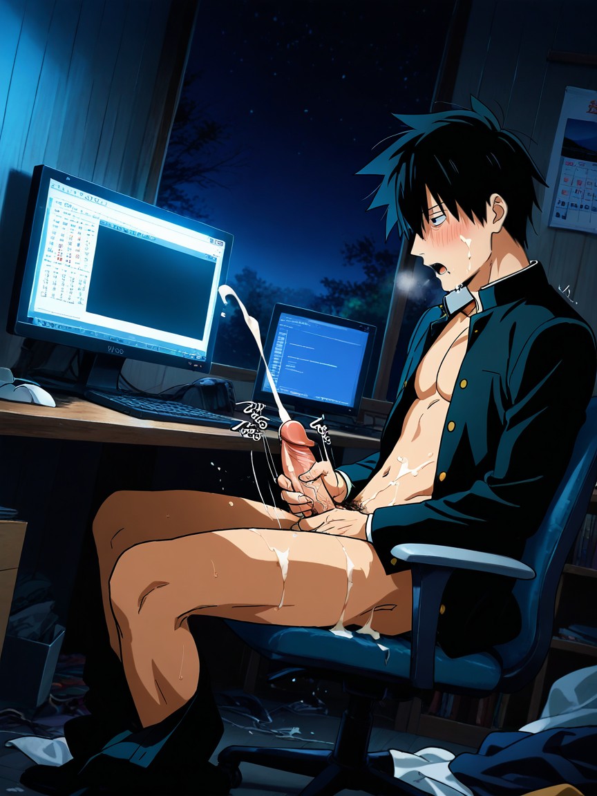 On Chair, Movement Lines, Black Gakuran AI Gay Porn