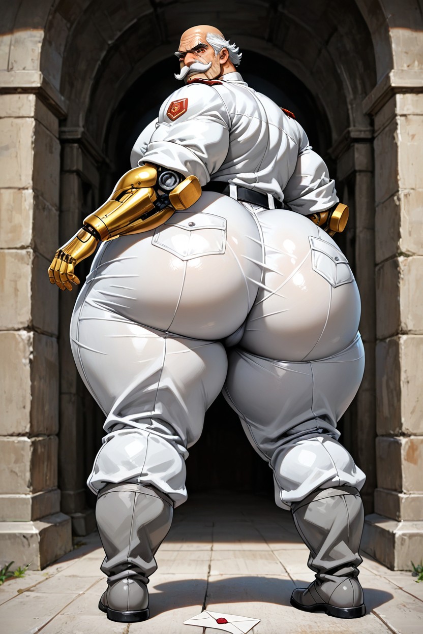 Mustache, Colossal Ass, He Has Light Gray Hair AI Gay Porn