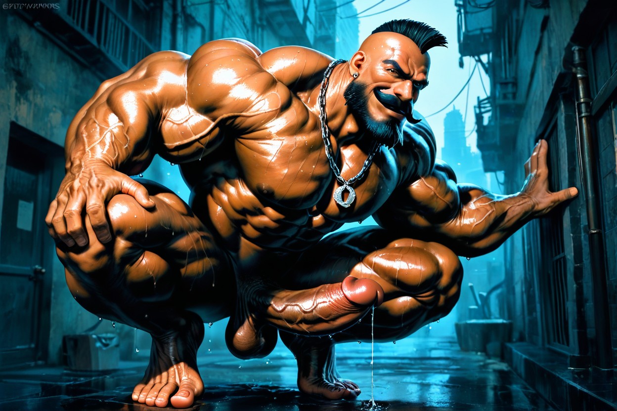 Dark Tanned Skin, Ultra Wide Angle, Shaved Body AI Gay Porn
