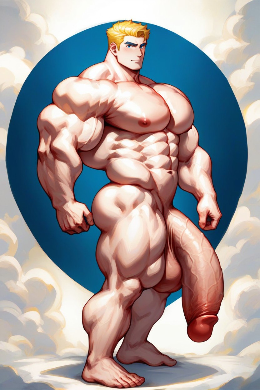 Pale Skin, Hyper Muscular Body, Massive Hyper Penis AI Gay Porn