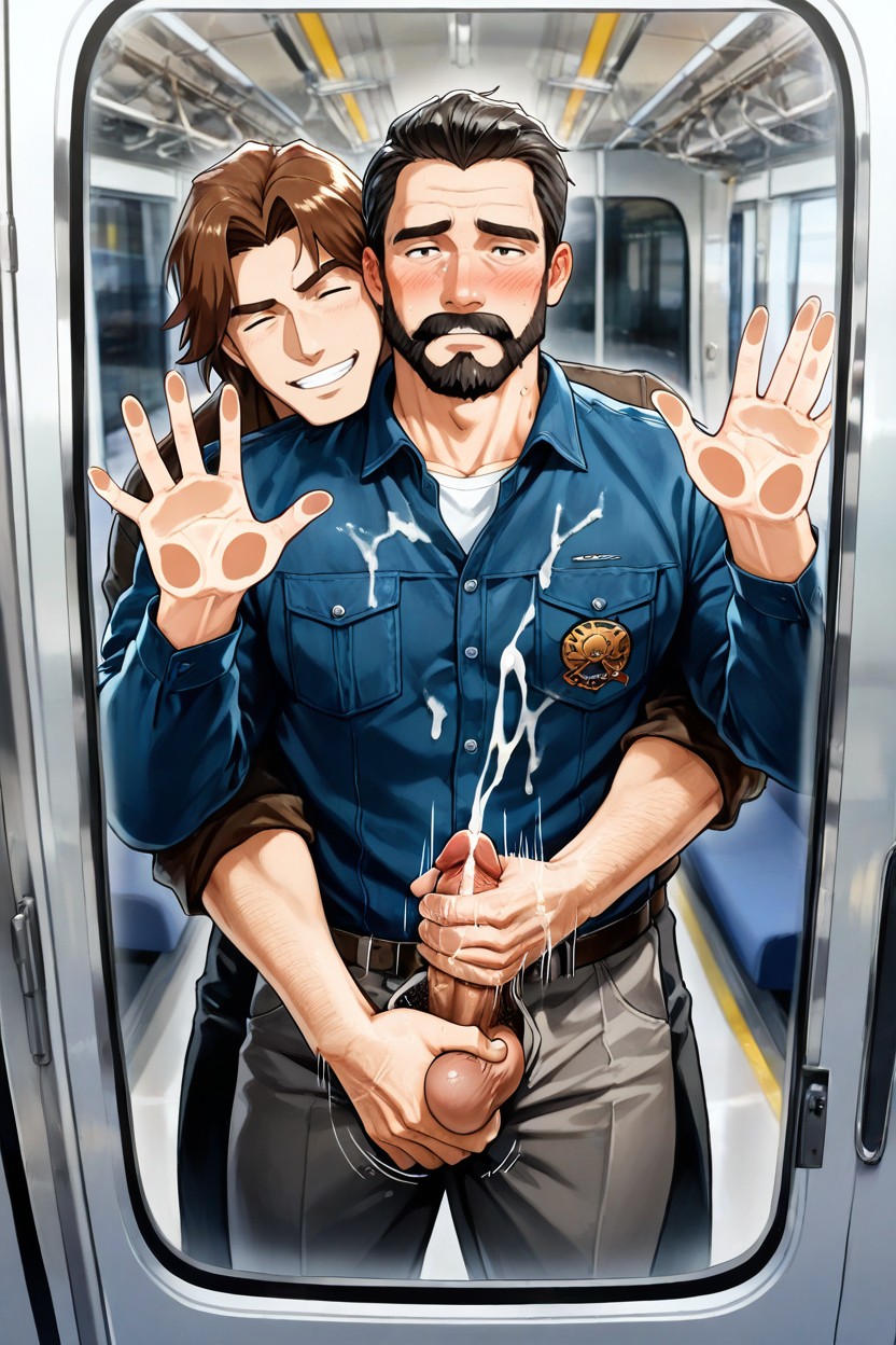 Show Cock And Balls, Small, Cum On The Glass Window AI Gay Porn