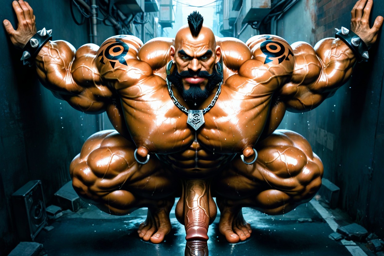 Squatting, Goatee Black Beard, Ultra Wide Angle AI Gay Porn