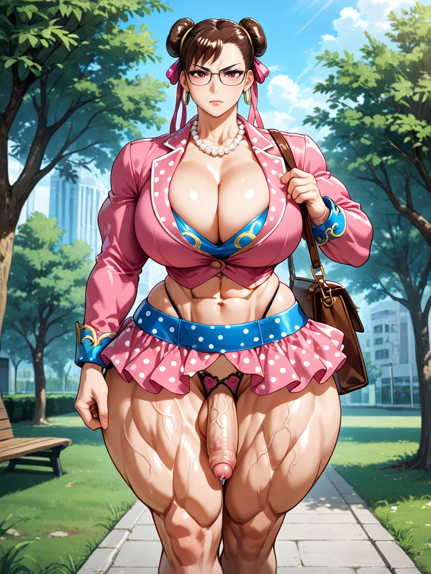 Standing, Rounded Massive Bimbo Breasts, Pearl Necklace AI Gay Porn