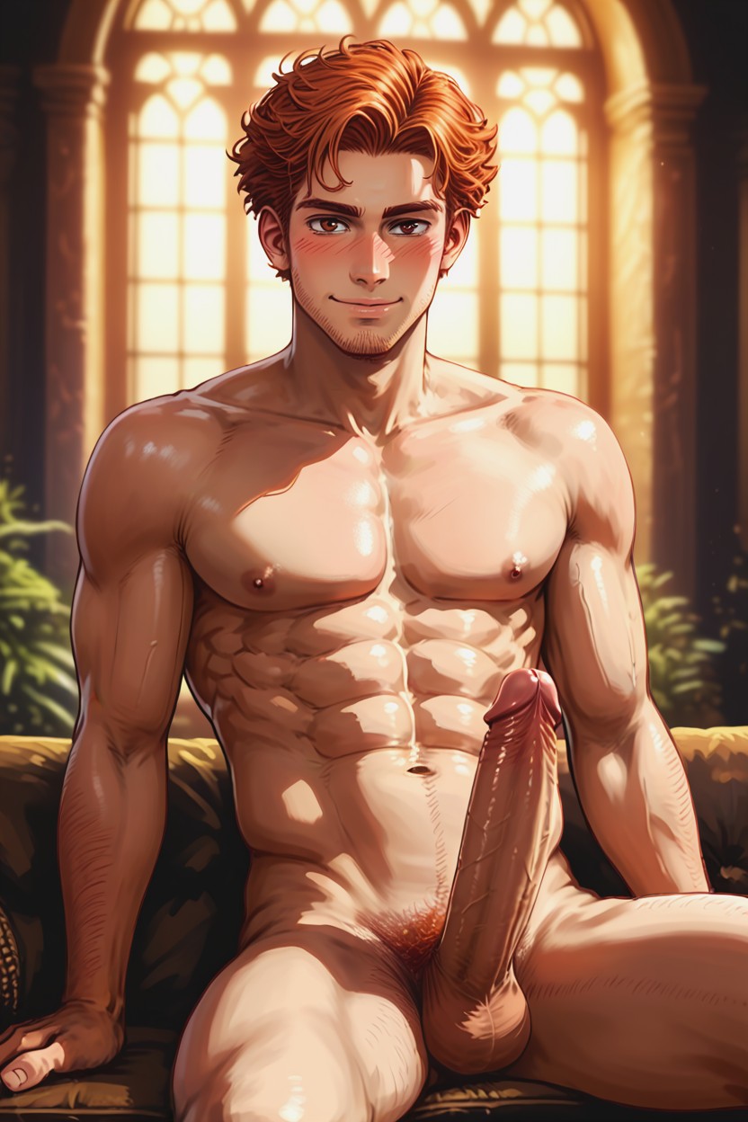 High Resolution, Visible Skin Texture, Slightly Tousled; Red Stubble Beard; Warm AI Gay Porn