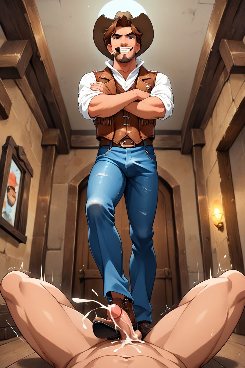 Brown Hair, Skinny, Stomping On Cock AI Gay Porn
