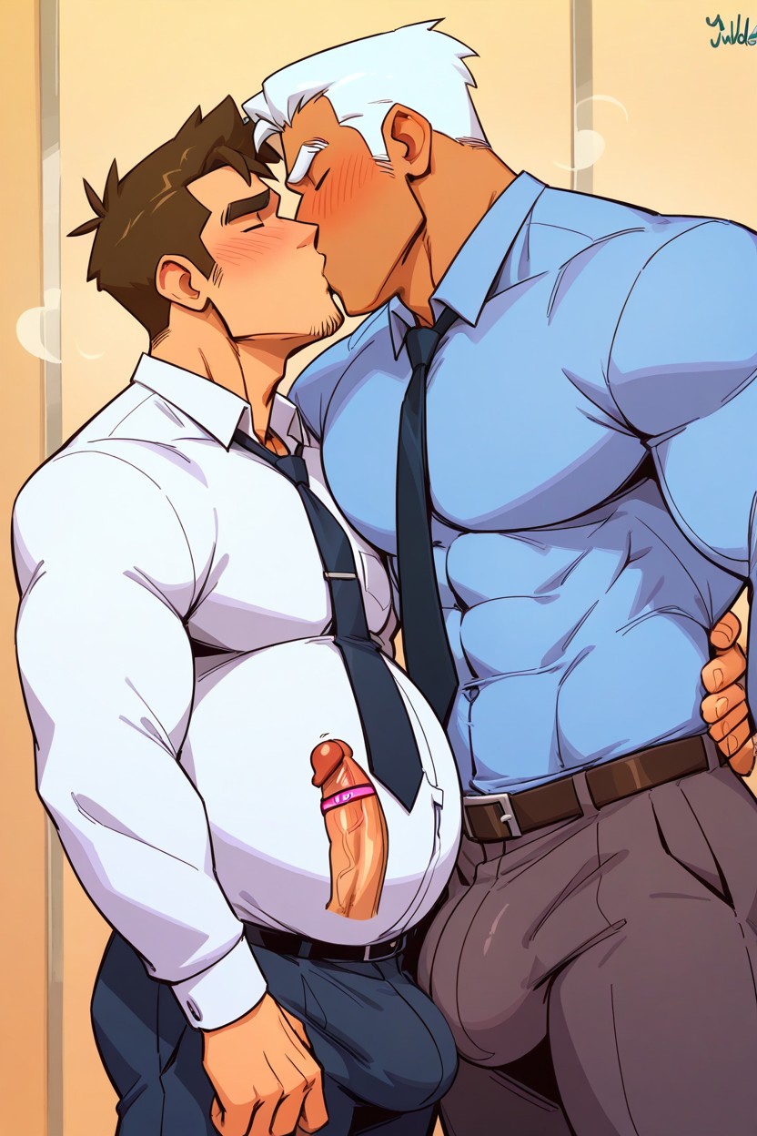 Pregnant Male, Shirt And Tie, No Beard AI Gay Porn