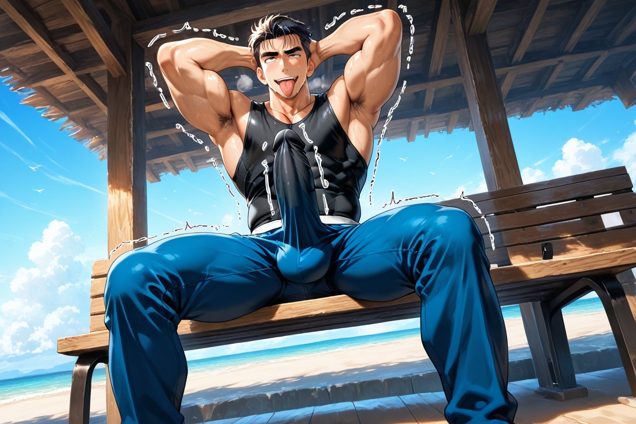 Solo, Sitting On Bench, Sole Feet Visible AI Gay Porn