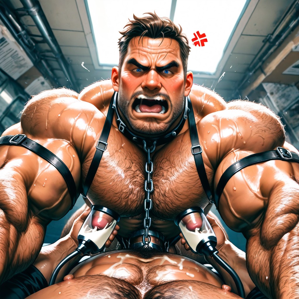 Fat But Hyper Muscular, Giant Hairy Balls, Highly Detailed Image Of The Entire Daddy’s Very Hairy Pubic Region Up Against Male's Buttocks AI Gay Porn