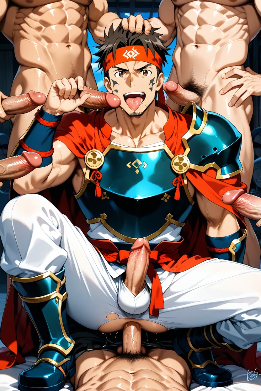 Holding His Spiky Hair In Place Face Manly Face, Licking A Man's Penis, Licking A Man's Anus AI Gay Porn