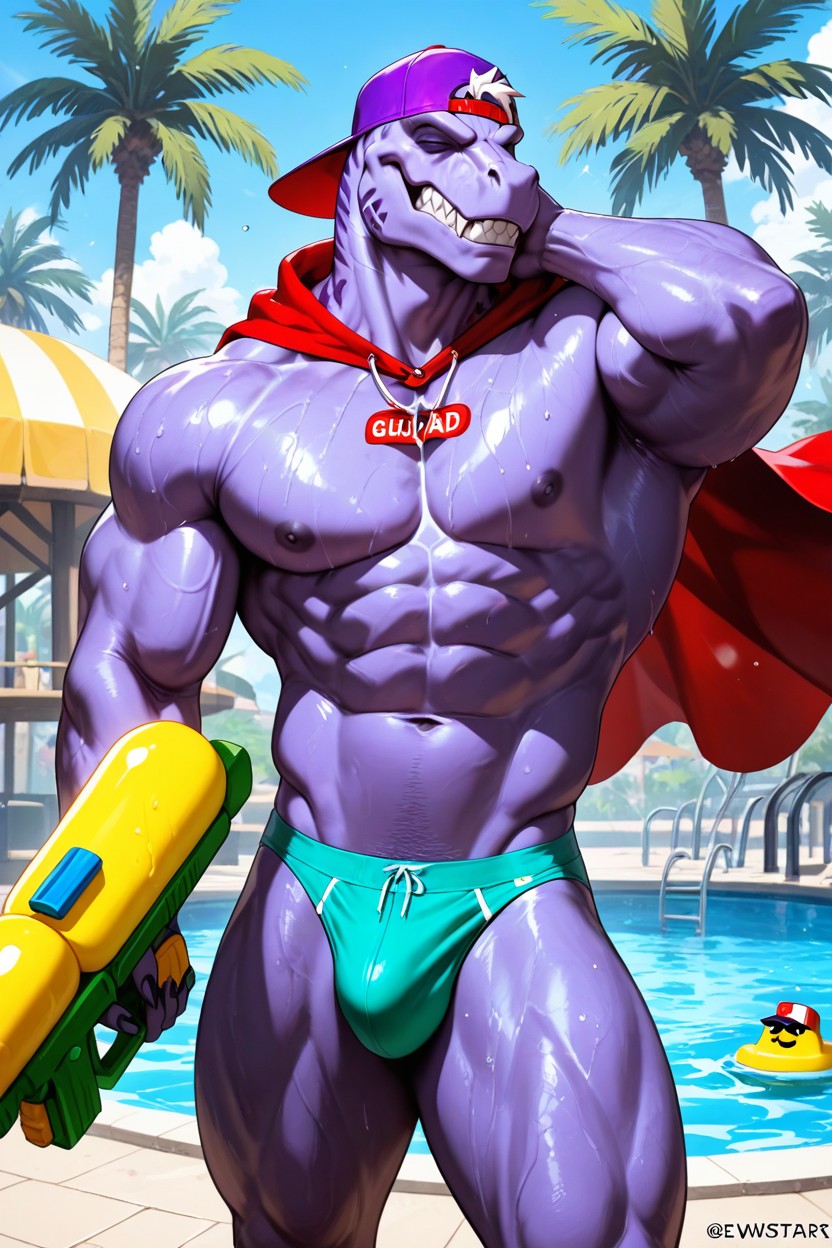 Outdoor Waterpark, 立つ, Inviting Viewer ゲイAIポルノ