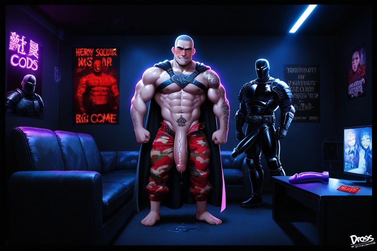 Shaved Head, Hyper Red Hot Penis, 18+ ИИ гей порно