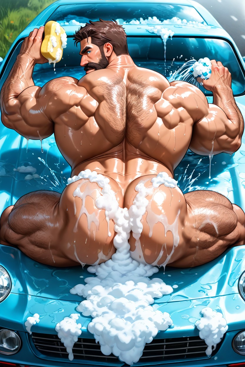 Bara Style, Presenting Buttocks, Covered In Soap Bubbles AI Gay Porn