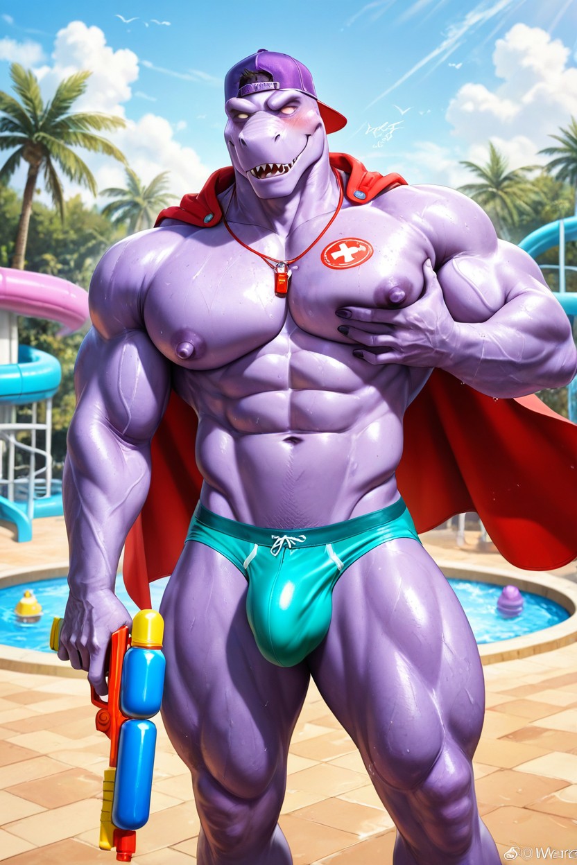 Red Cape In The Wind, Massive Nipples, Cartoon-style Image ゲイAIポルノ