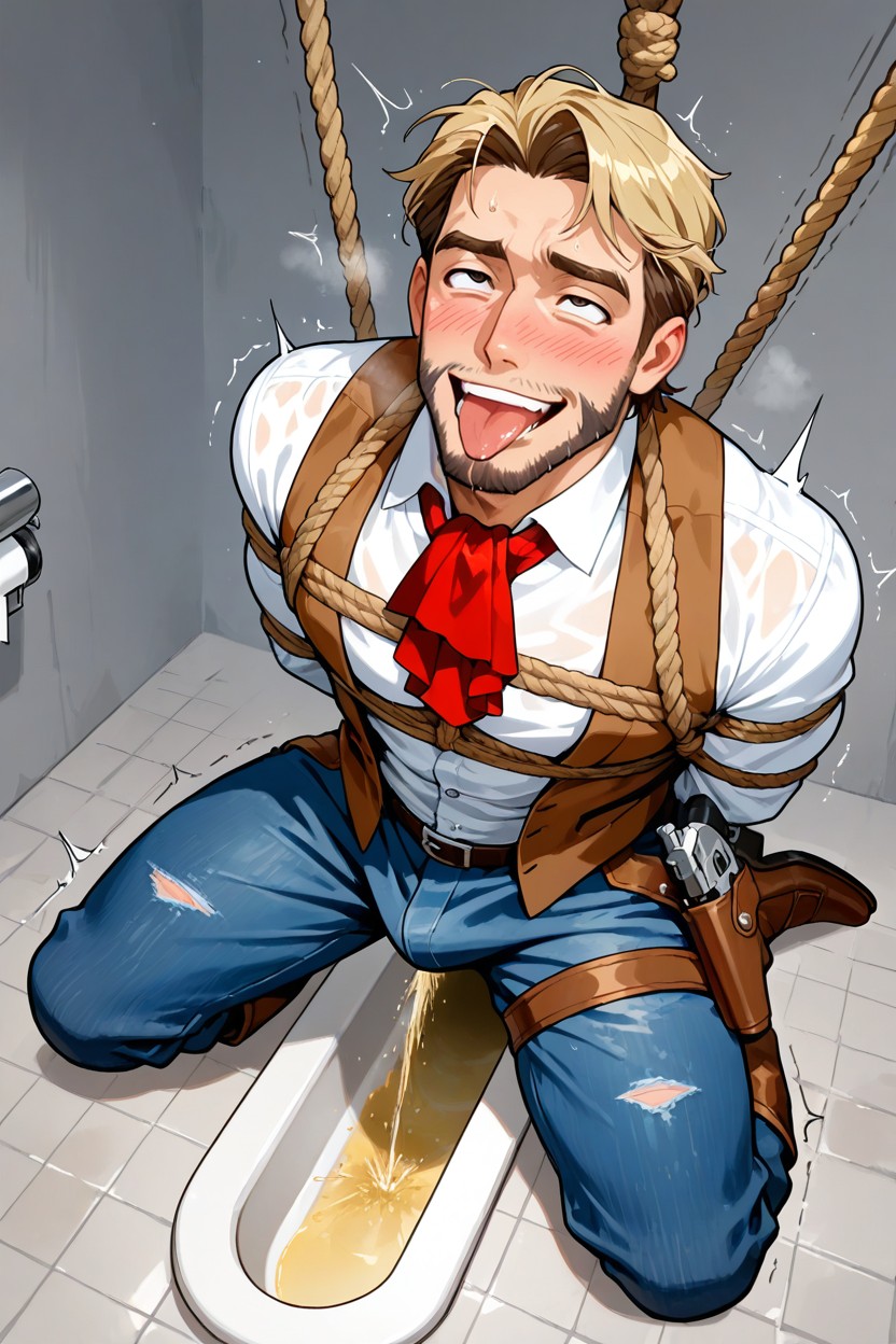 Wet Spot On Blue Jeans, Pissing Pants, Shaking AI Gay Porn