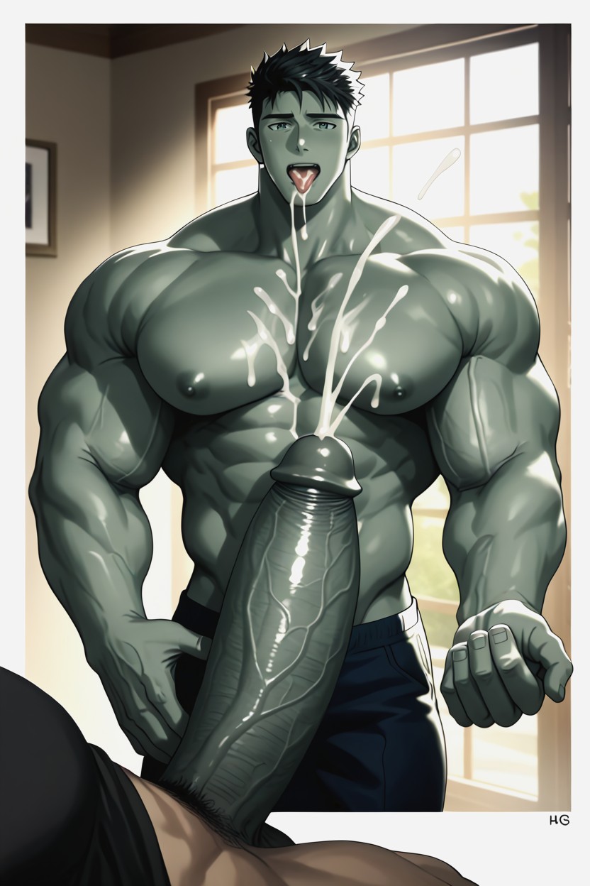 Gay, Oversized Hyper Gigantic Erect Uncut Penis, Fixed Anatomy Pornografia gay com IA