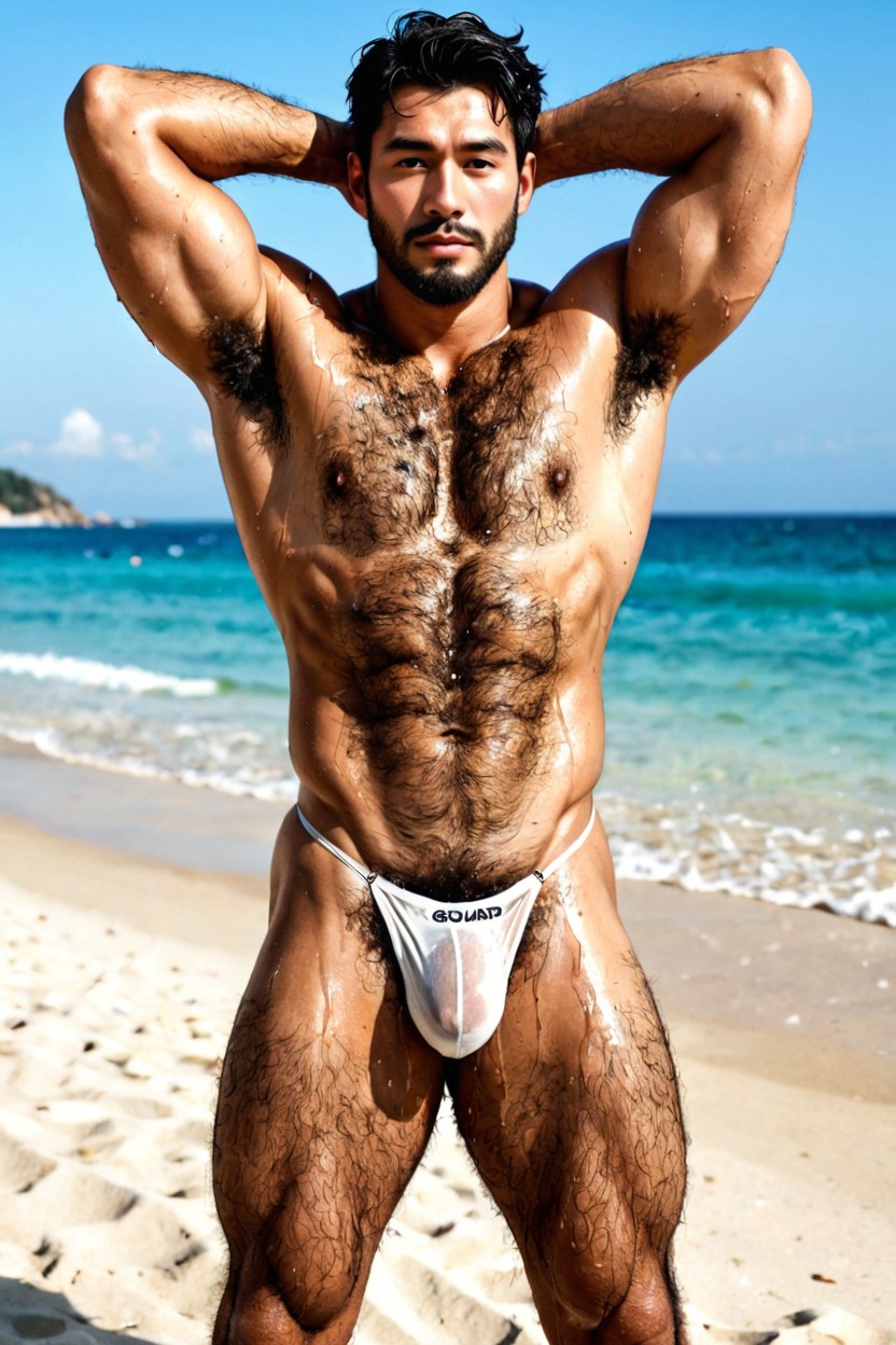 Sweaty, Tan Skin, A Lifeguard With Thick Thighs And Aathletic Build AI Gay Porn