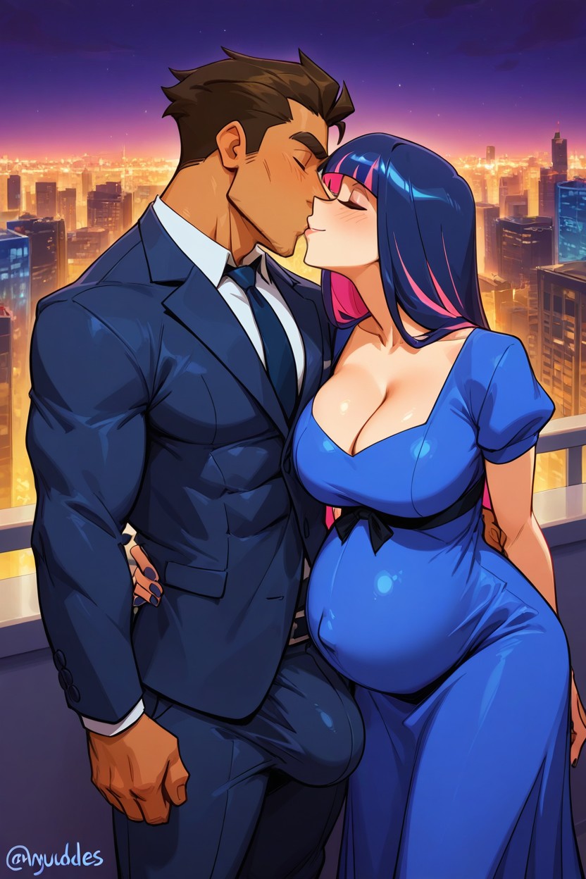 Pregnant Woman, Duo, Nighttime AI Gay Porn