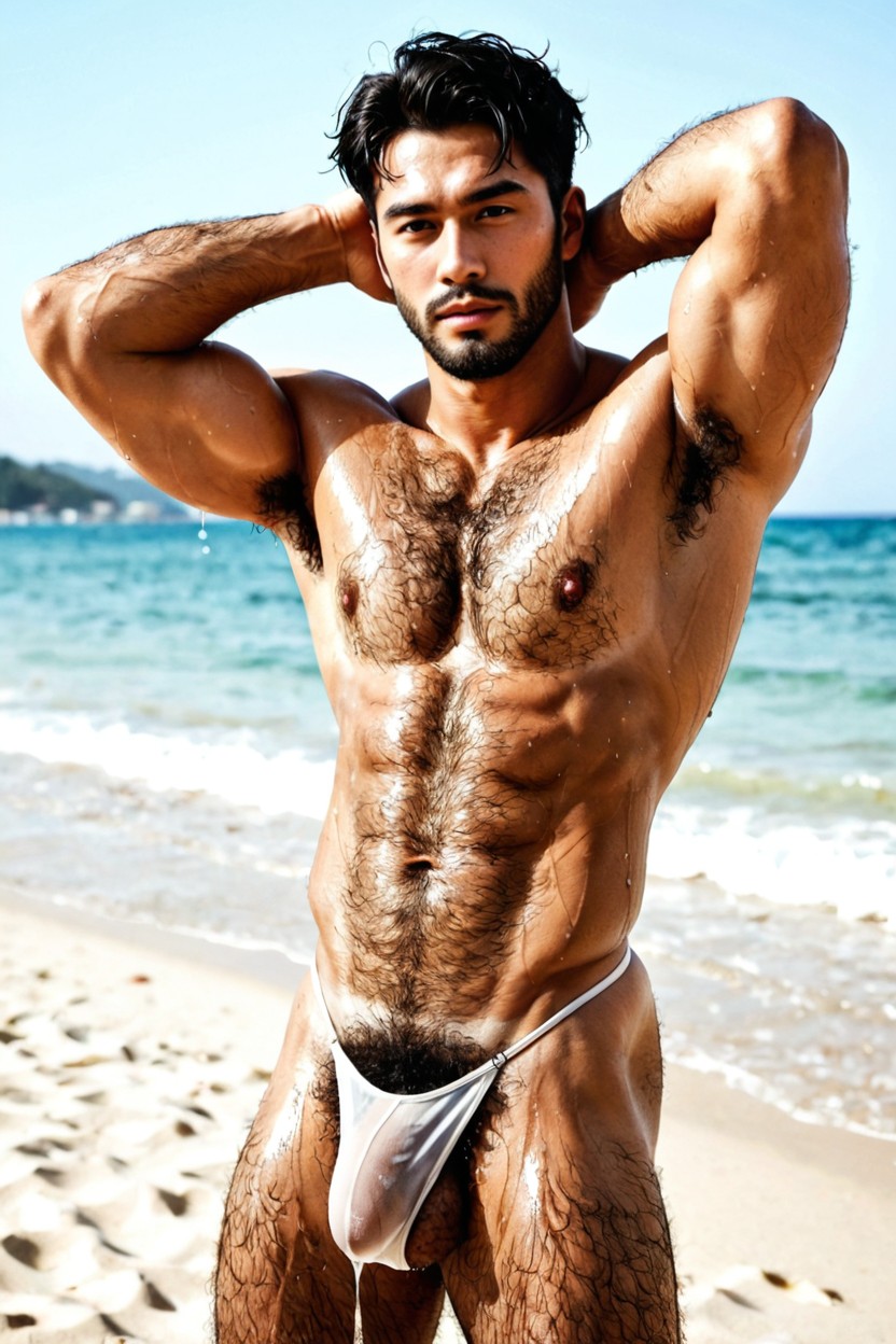 His Tanned Skin Showing Tan Lines, Wet Hair With Dripping Water, Uhd AI Gay Porn