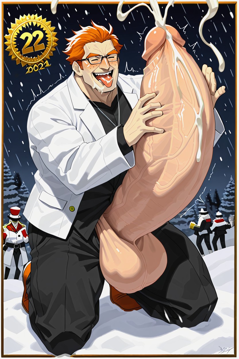 Tongue Out, Uncut Cock Bigger Than Leg, Fixed Anatomy AI Gay Porn