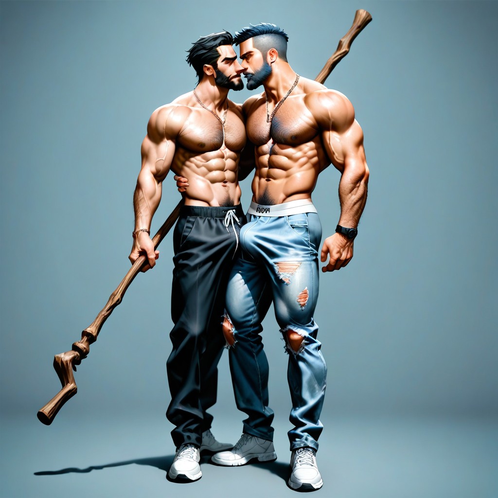 Romantic, Embracing And Passionately Kissing Both Men Have, Dark Blue-grey Porno gay IA