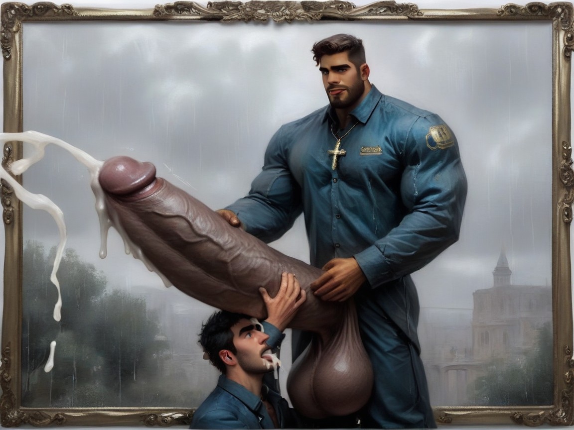 Another Man Is Holding And Jerking Off His Hyper Penis With Both Hands, Hugging, Gigantic Cock AI Gay Porn