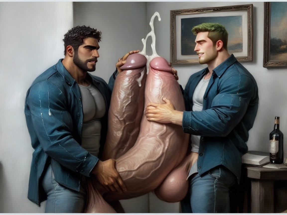 Pelo Verde, Hugging, Licking Cock Porno gay IA