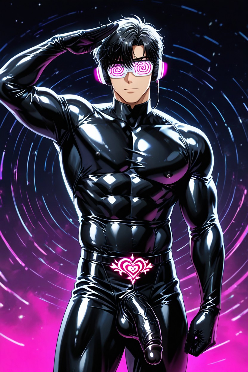 Black Rubber Gloves, Headphones, Only Arm Up AI Gay Porn
