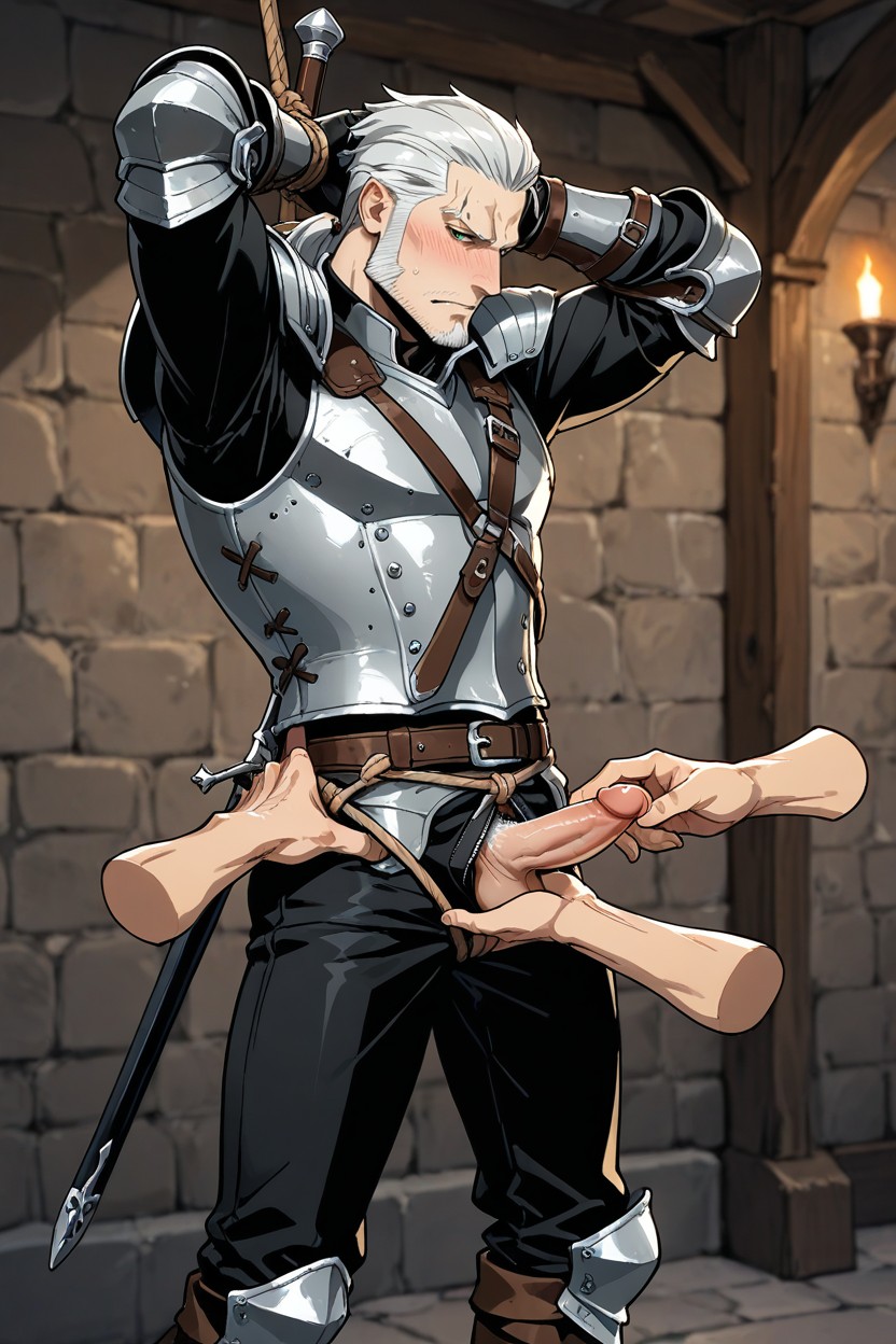 Shibari, Cock Poking Out Through Open Fly On Pants Getting Handjob From Disembodied Hands, Small AI Gay Porn