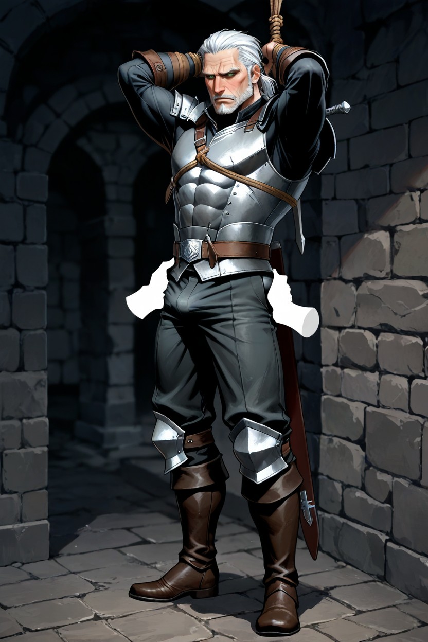 Set In Medieval Dungeon, Disembodied Hands Reach Over And Grab Geralt’s Butt, Full Body AI Gay Porn