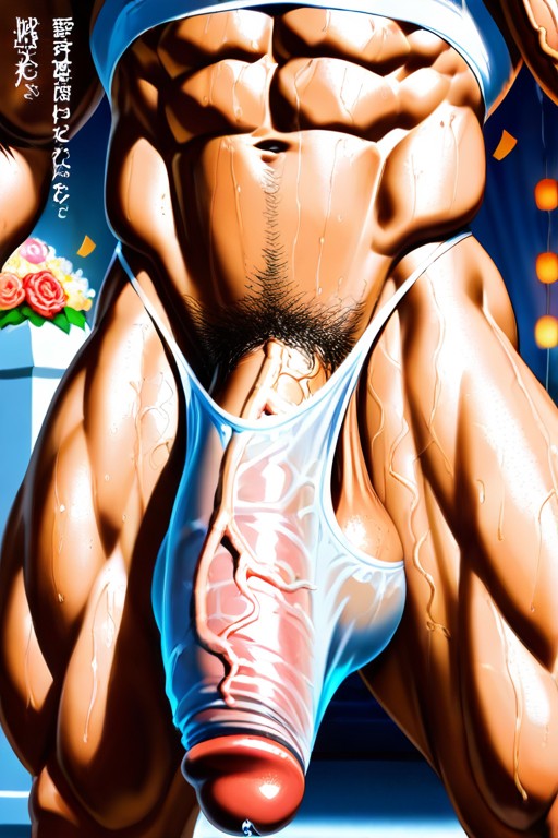 Defined Pecs, No Beard, Massive Balls Clearly Visible In Outline Thong AI Gay Porn