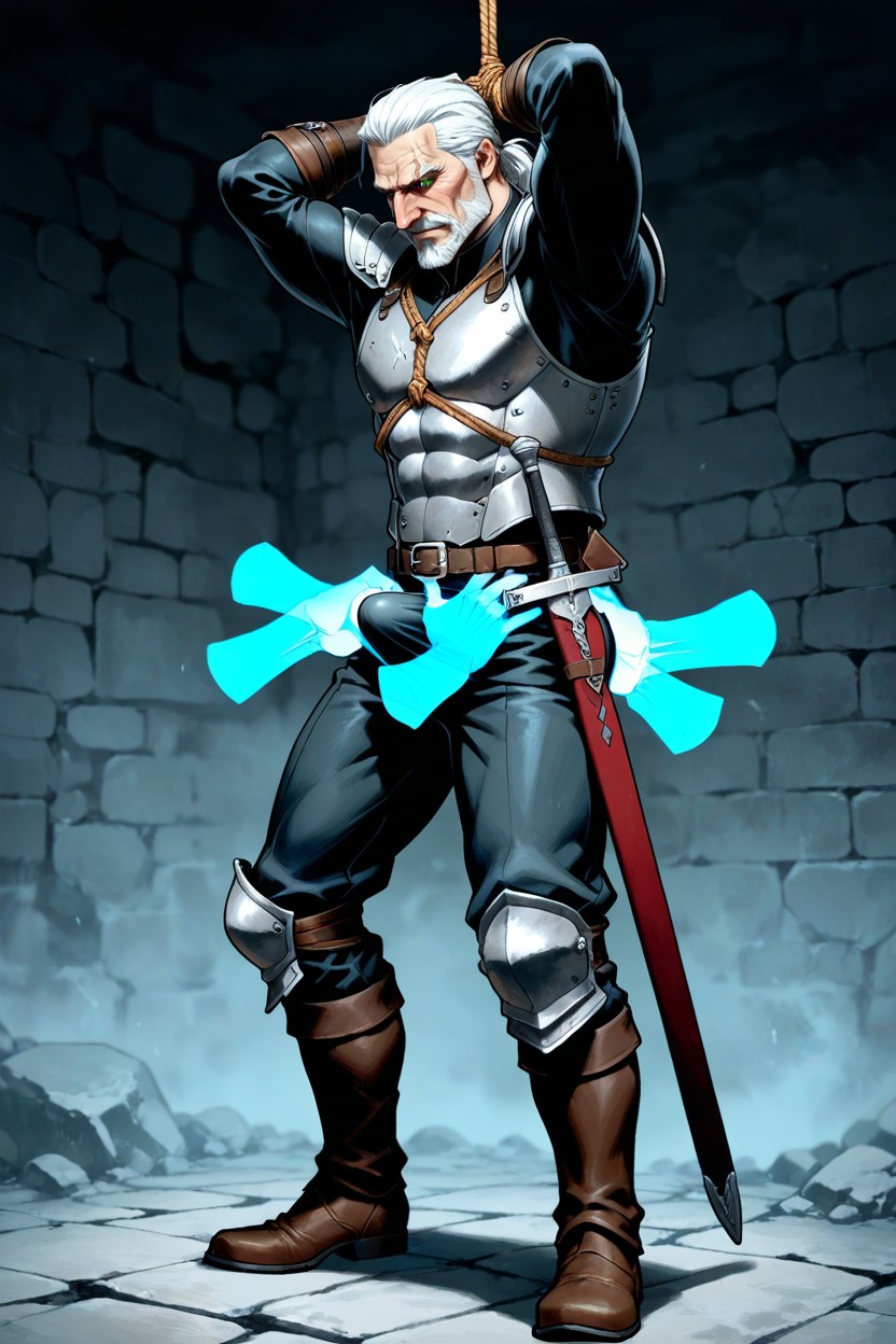 Set In Medieval Dungeon, Sword Scabbard On Back, Fit AI Gay Porn