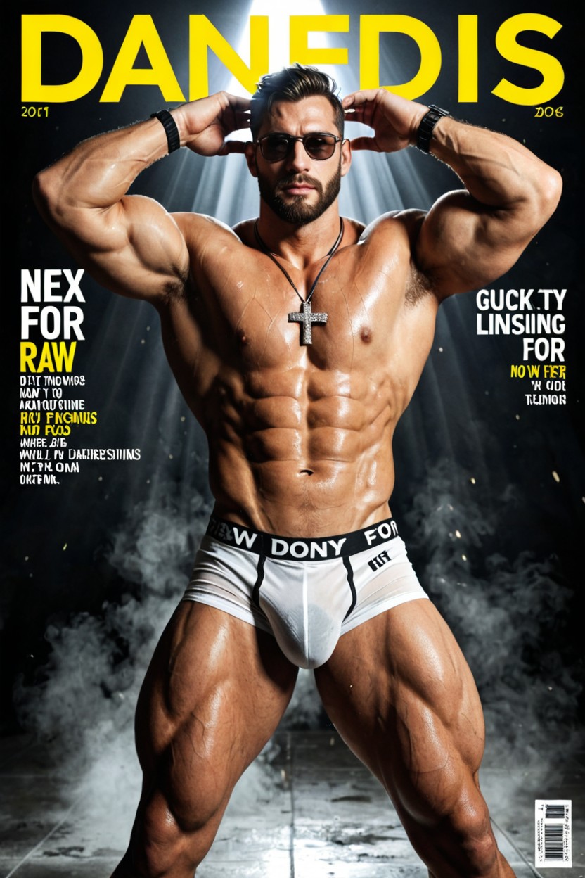 Lens Flares Ghosting, Hyper Cinematic, Muscular Men Wearing Fishnet Briefs AI Gay Porn