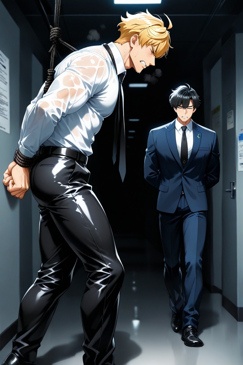 Suit Jacket, Restrained, Sweating AI Gay Porn