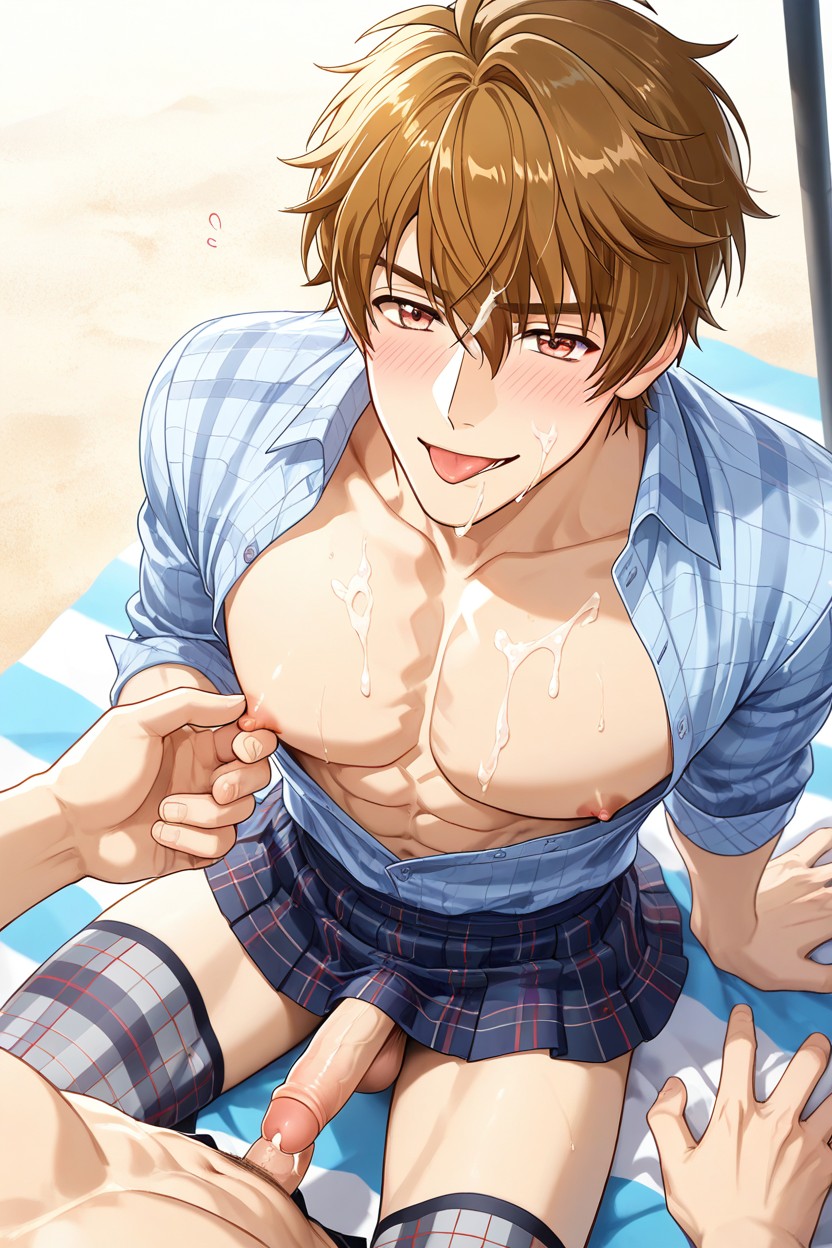 Showing Off Penis Size, Blushing, 25+ AI Gay Porn