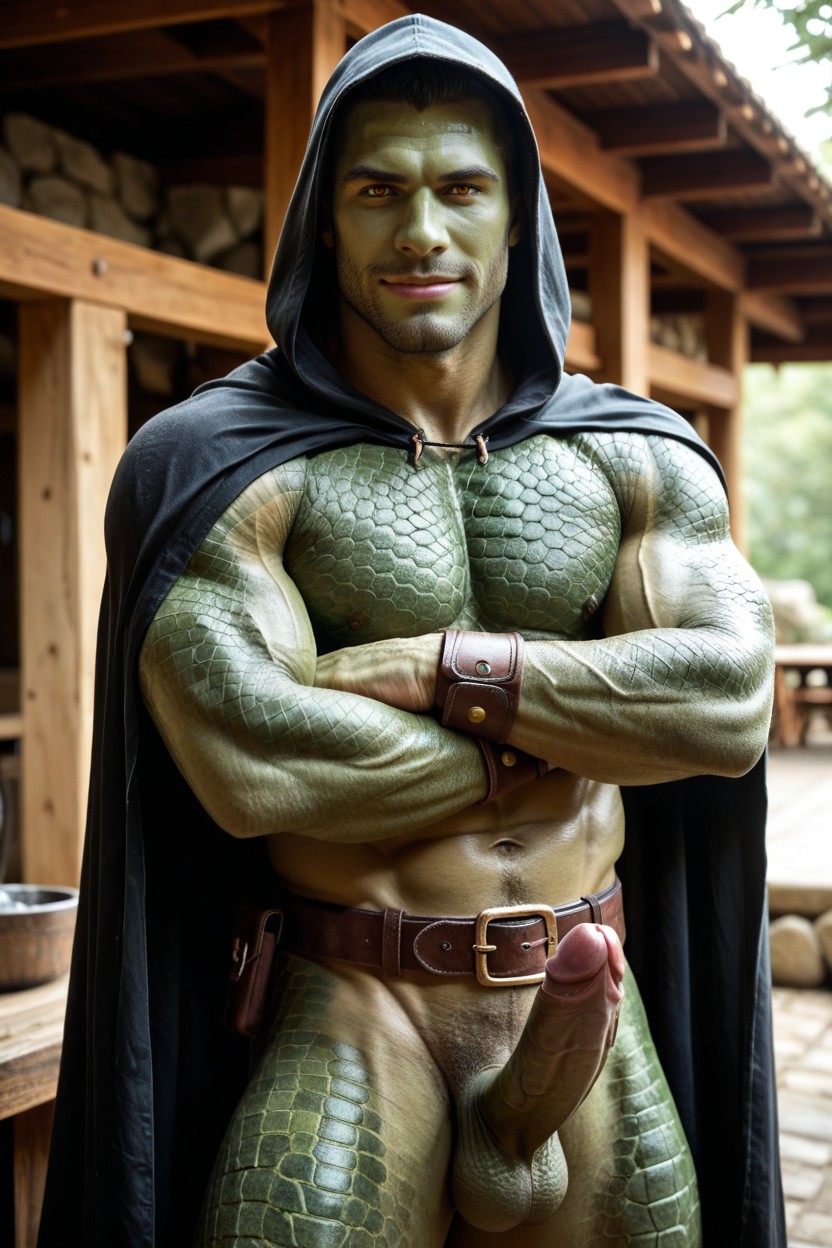 Muscular, Erect, Wearing A Dark Hooded Cloak ゲイAIポルノ